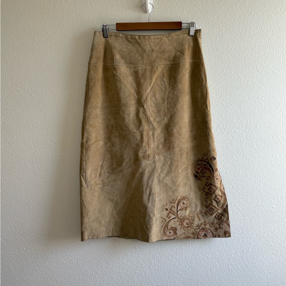 Leiluna Genuine Leather Tan Midi Skirt- Size 33